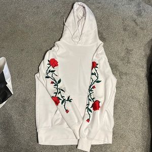 Embroidered Rose Sleeve Hoodie | White | Men’s Medium